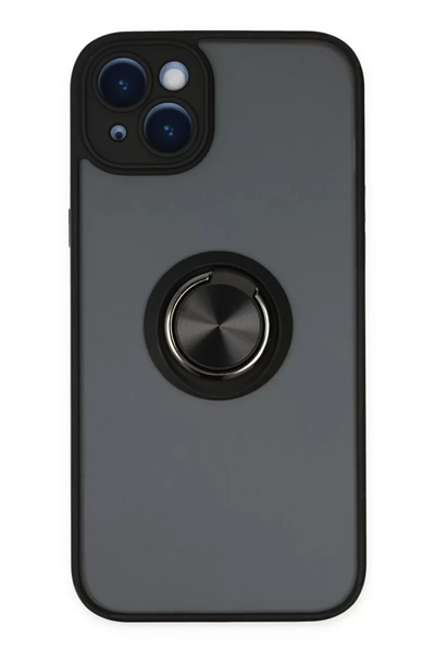 Apple iPhone 14 Kılıf Montreal Yüzüklü Silikon Kapak - Siyah
