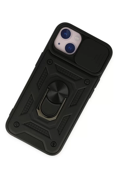 Apple iPhone 14 Kılıf Pars Lens Yüzüklü Silikon - Siyah