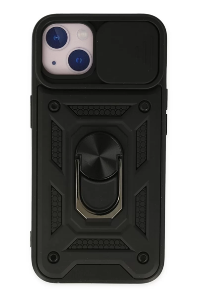 Apple iPhone 14 Kılıf Pars Lens Yüzüklü Silikon - Siyah