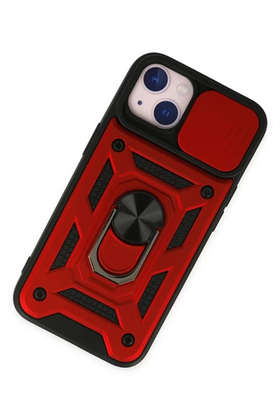Apple iPhone 14 Kılıf Pars Lens Yüzüklü Silikon - Kırmızı