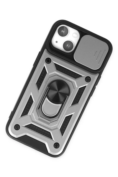 Apple iPhone 14 Kılıf Pars Lens Yüzüklü Silikon - Gümüş