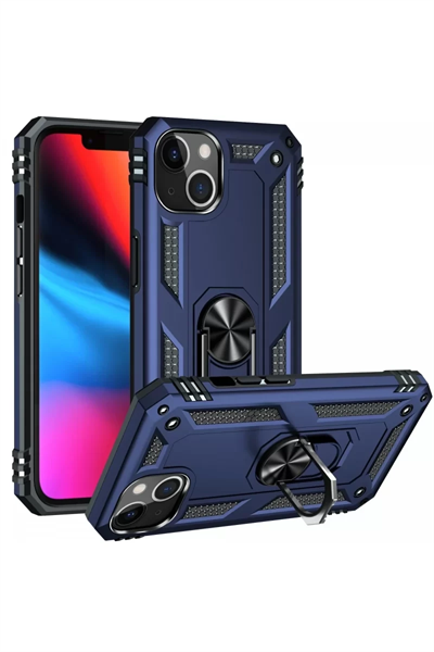 Apple iPhone 14 Kılıf Sofya Yüzüklü Silikon Kapak - Lacivert