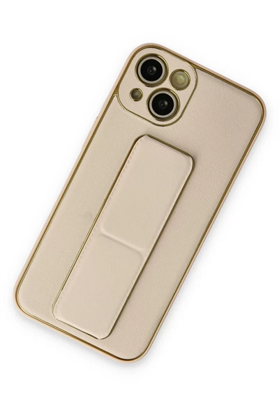Apple iPhone 14 Plus Kılıf Coco Deri Standlı Kapak - Gold