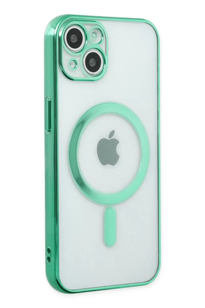 Apple iPhone 14 Plus Kılıf Magneticsafe Lazer Silikon - Haki Yeşil