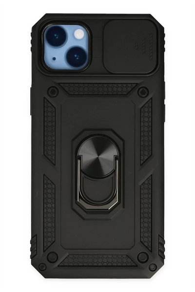 Apple iPhone 14 Plus Kılıf Pars Lens Yüzüklü Silikon - Siyah