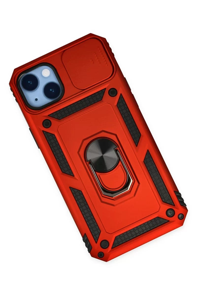 Apple iPhone 14 Plus Kılıf Pars Lens Yüzüklü Silikon - Kırmızı