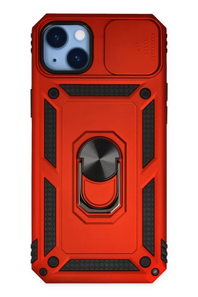 Apple iPhone 14 Plus Kılıf Pars Lens Yüzüklü Silikon - Kırmızı