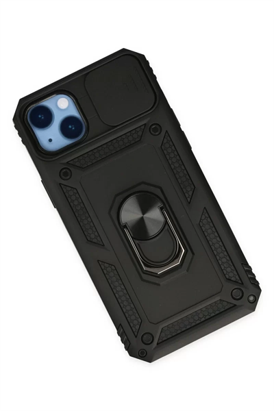 Apple iPhone 14 Plus Kılıf Pars Lens Yüzüklü Silikon - Siyah