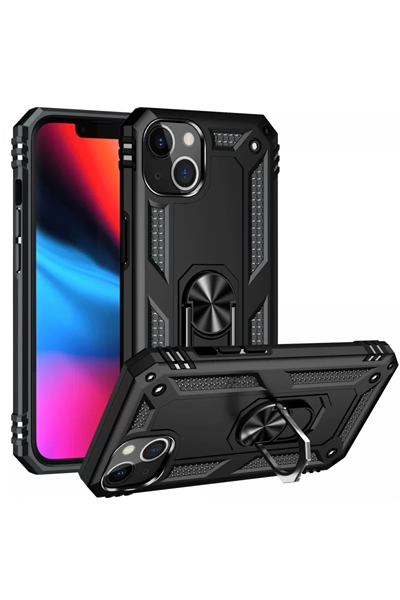 Apple iPhone 14 Plus Kılıf Sofya Yüzüklü Silikon Kapak - Siyah