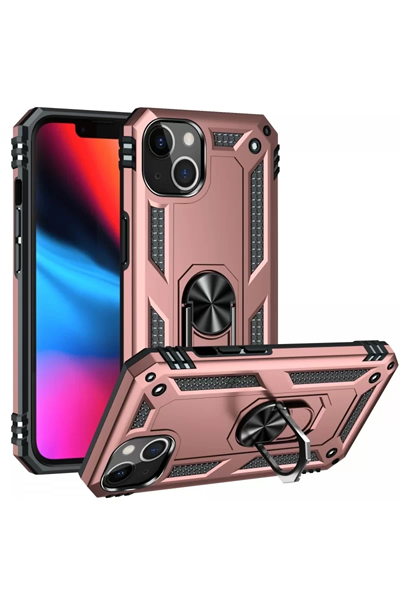 Apple iPhone 14 Plus Kılıf Sofya Yüzüklü Silikon Kapak - Rose