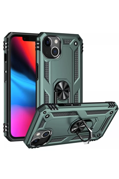 Apple iPhone 14 Plus Kılıf Sofya Yüzüklü Silikon Kapak - Yeşil