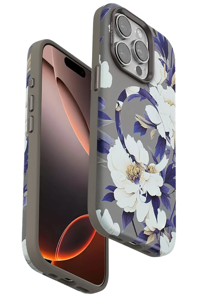 Apple iPhone 14 Pro Flower Series Magsafe Kapak - Gri