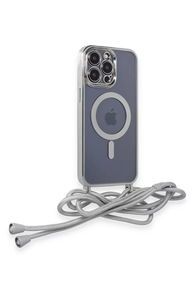 Apple iPhone 14 Pro Kılıf Divo Lazer Askılı Magsafe Kapak - Gümüş