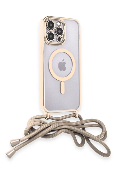 Apple iPhone 14 Pro Kılıf Divo Lazer Askılı Magsafe Kapak - Gold