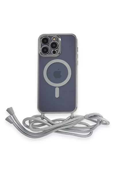 Apple iPhone 14 Pro Kılıf Divo Lazer Askılı Magsafe Kapak - Gümüş