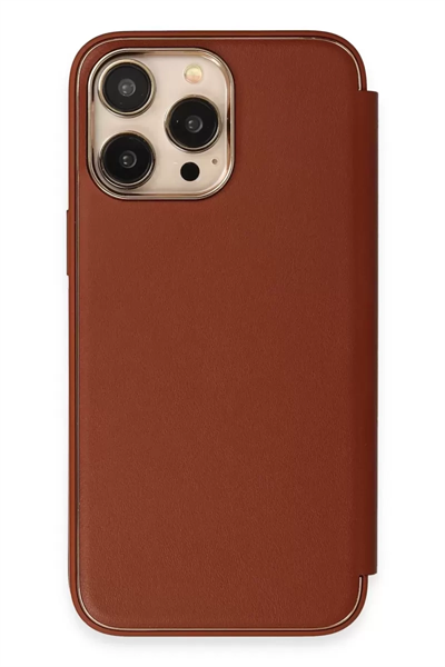 Apple iPhone 14 Pro Kılıf Dolpin Kapaklı - Kahverengi