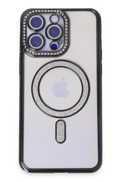Apple iPhone 14 Pro Kılıf Joke Simli Magneticsafe Kılıf - Siyah