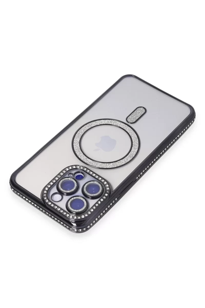 Apple iPhone 14 Pro Kılıf Joke Simli Magneticsafe Kılıf - Siyah