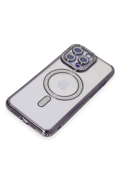 Apple iPhone 14 Pro Kılıf Joke Simli Magneticsafe Kılıf - Derin Mor