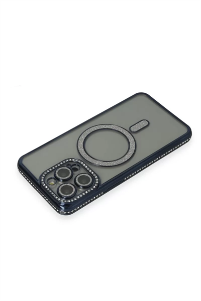 Apple iPhone 14 Pro Kılıf Joke Simli Magneticsafe Kılıf - Lacivert