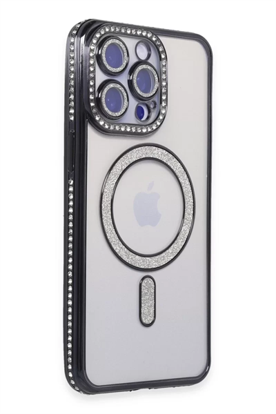 Apple iPhone 14 Pro Kılıf Joke Simli Magneticsafe Kılıf - Siyah