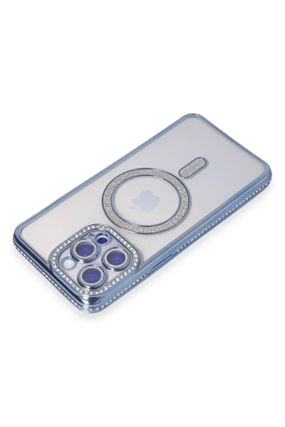 Apple iPhone 14 Pro Kılıf Joke Simli Magneticsafe Kılıf - Mavi