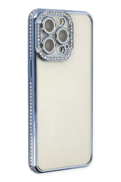 Apple iPhone 14 Pro Kılıf Joke Taşlı Silikon - Mavi