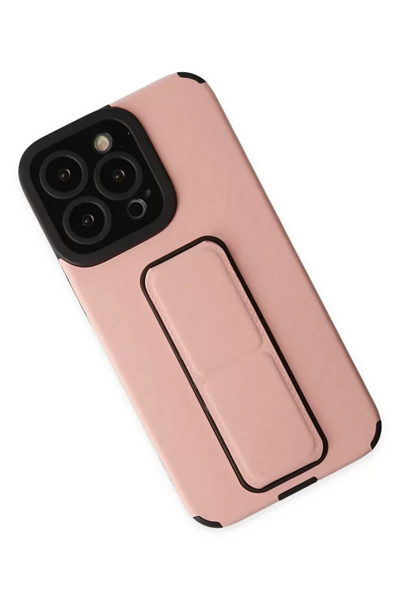 Apple iPhone 14 Pro Kılıf Mega Standlı Silikon - Pudra