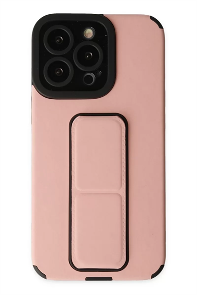 Apple iPhone 14 Pro Kılıf Mega Standlı Silikon - Pudra