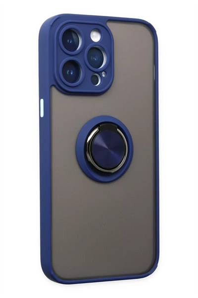 Apple iPhone 14 Pro Kılıf Montreal Yüzüklü Silikon Kapak - Lacivert