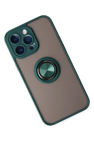 Apple iPhone 14 Pro Kılıf Montreal Yüzüklü Silikon Kapak - Yeşil