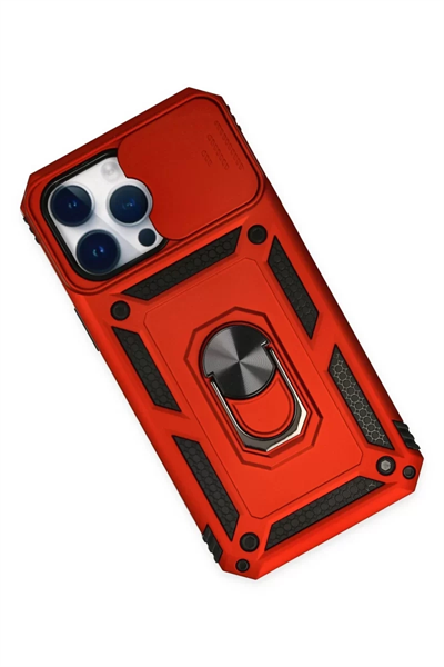 Apple iPhone 14 Pro Kılıf Pars Lens Yüzüklü Silikon - Kırmızı