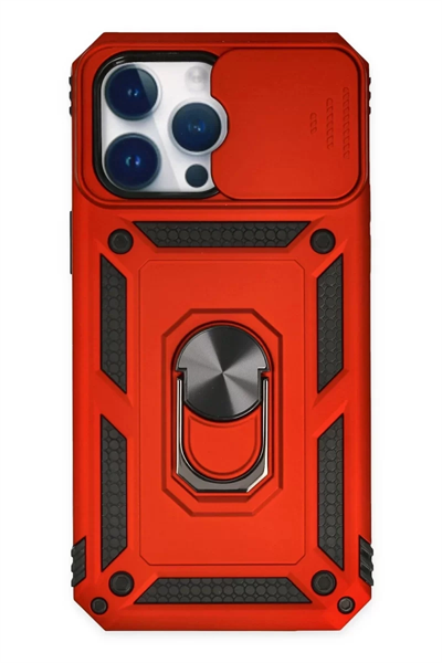 Apple iPhone 14 Pro Kılıf Pars Lens Yüzüklü Silikon - Kırmızı