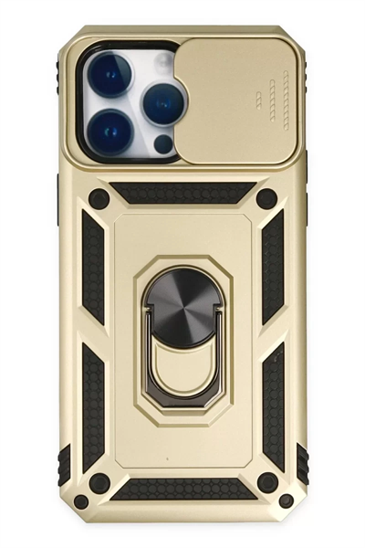 Apple iPhone 14 Pro Kılıf Pars Lens Yüzüklü Silikon - Gold