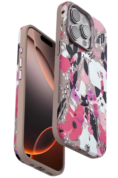 Apple iPhone 14 Pro Max Flower Series Magsafe Kapak - Pembe