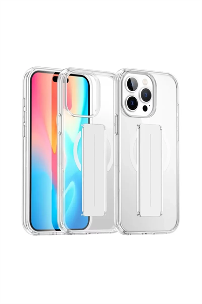 Apple iPhone 14 Pro Max Kılıf Alfa Magsafe Standlı Kapak - Şeffaf