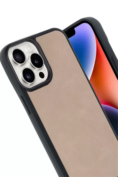 Apple iPhone 14 Pro Max Kılıf Aras Deri Kapak - Pudra