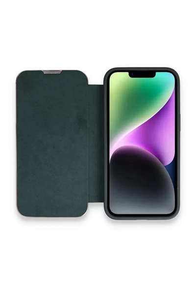 Apple iPhone 14 Pro Max Kılıf Dolpin Kapaklı - Koyu Yeşil