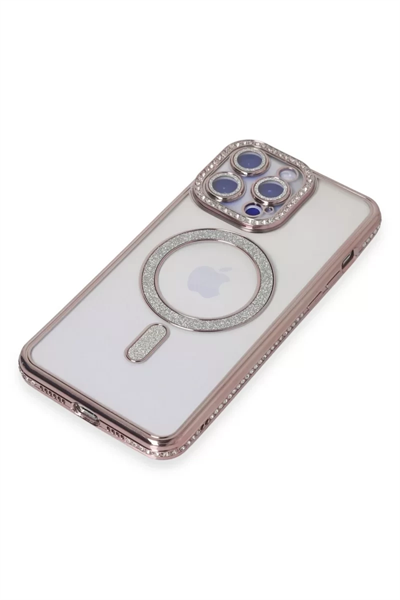 Apple iPhone 14 Pro Max Kılıf Joke Simli Magneticsafe Kılıf - Pembe