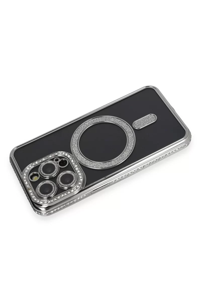 Apple iPhone 14 Pro Max Kılıf Joke Simli Magneticsafe Kılıf - Gri
