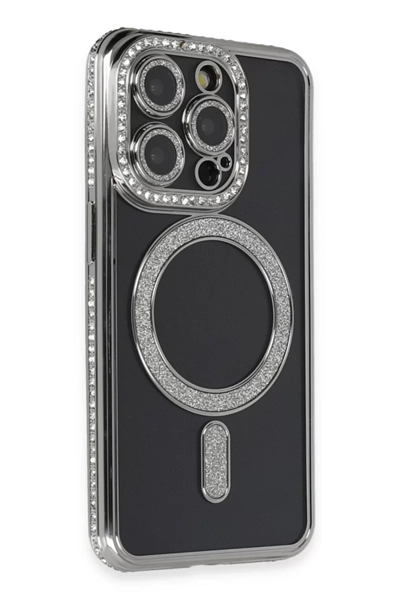 Apple iPhone 14 Pro Max Kılıf Joke Simli Magneticsafe Kılıf - Gri