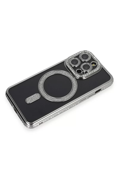 Apple iPhone 14 Pro Max Kılıf Joke Simli Magneticsafe Kılıf - Gri