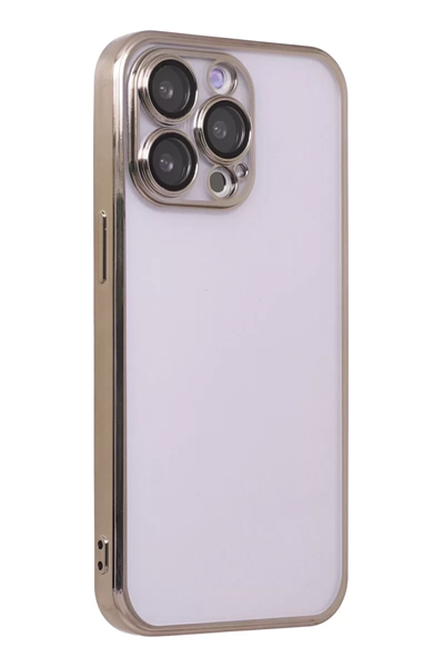 Apple iPhone 14 Pro Max Kılıf Lensli Silikon - Gold