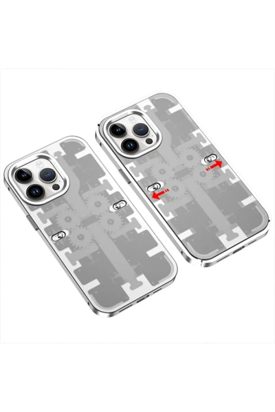 Apple iPhone 14 Pro Max Kılıf Mekanik Bumper Kapak - Gümüş