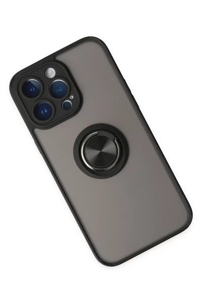 Apple iPhone 14 Pro Max Kılıf Montreal Yüzüklü Silikon Kapak - Siyah