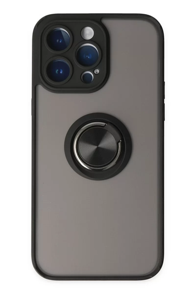Apple iPhone 14 Pro Max Kılıf Montreal Yüzüklü Silikon Kapak - Siyah