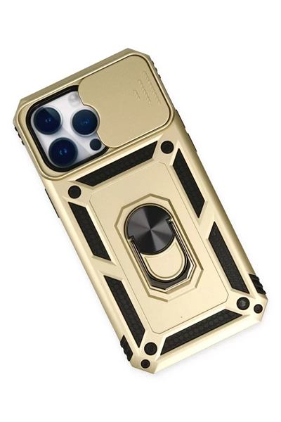 Apple iPhone 14 Pro Max Kılıf Pars Lens Yüzüklü Silikon - Gold