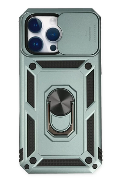 Apple iPhone 14 Pro Max Kılıf Pars Lens Yüzüklü Silikon - Yeşil