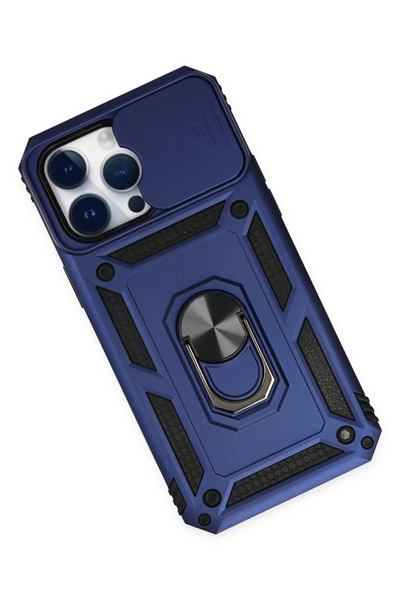 Apple iPhone 14 Pro Max Kılıf Pars Lens Yüzüklü Silikon - Lacivert