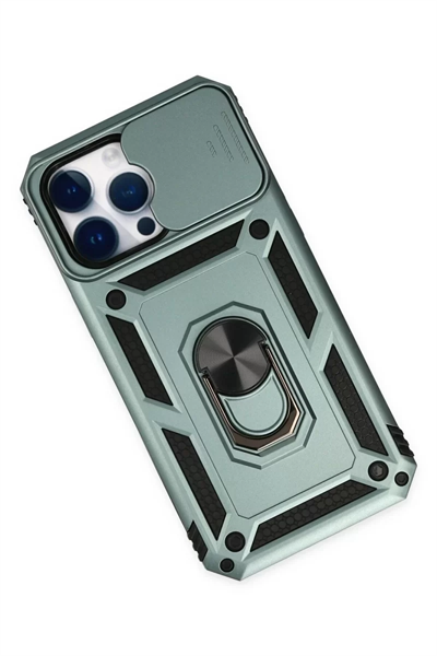 Apple iPhone 14 Pro Max Kılıf Pars Lens Yüzüklü Silikon - Yeşil